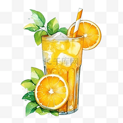 装橙汁的杯子图片_橙汁夏季饮料组合物水彩