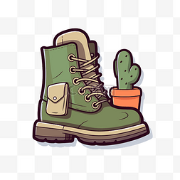 可爱的靴子与仙人掌和植物的徒步
