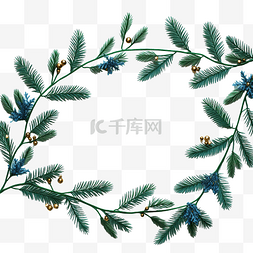 花冬天图片_绿色的针枝和蓝色的圣诞花环