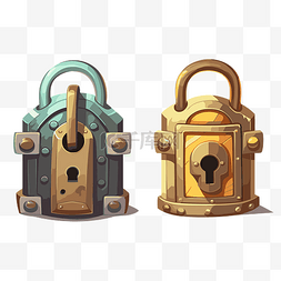 锁剪贴画两个古董看起来金银挂锁