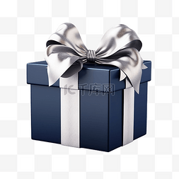 日生日图片_有银色弓和丝带的深蓝色礼物盒