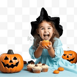 文化传统蓝色图片_小女孩在地板上玩耍并吃糖果