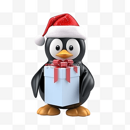 可爱的企鹅拿着包裹盒企鹅送货 3D