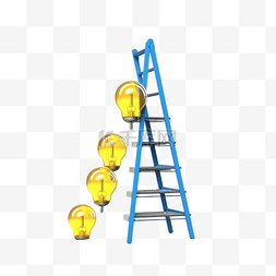 黄色的。未来的图片_蓝色梯子或梯子与黄色灯泡孤立的