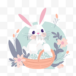 篮子与鸡蛋图片_简单的复活节剪贴画平面风格涂鸦