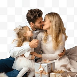 丈夫和妻子在沙发上接吻，小女儿