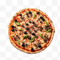 芝士披萨图片_万圣节橄榄蜘蛛玛格丽塔披萨的创