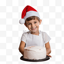 戴着圣诞老人帽子的男孩正在厨房