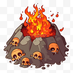 地狱剪贴画卡通头骨与火山周围的