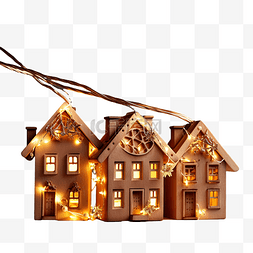 树上小房子图片_圣诞树上发光的木屋花环