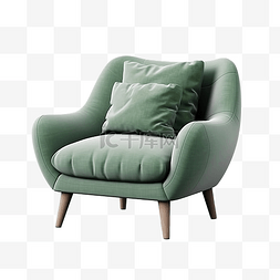 绿色皮革图片_3d 绿色扶手椅，带枕头沙发椅家具