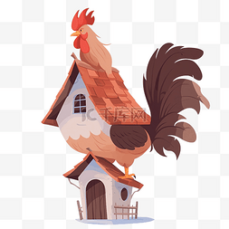 公鸡早上打鸣的图片_公鸡在农舍或谷仓顶部打鸣