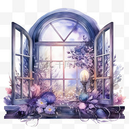 风景画窗户图片_简单花朵窗户元素立体免抠图案