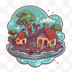 卡通房子在水湖里 向量