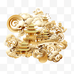漂浮文化图片_金色的亚洲文化云