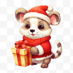 动物貼紙图片_可爱的袋鼠穿着圣诞老人服装送圣
