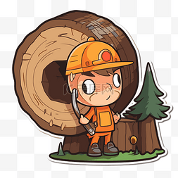 有斧头和木头的卡通树木护理员 