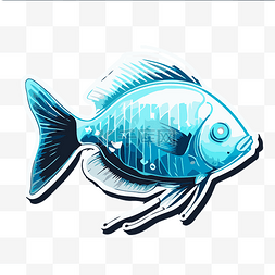 深色背景剪贴画上的蓝色鱼的贴纸