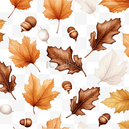 秋季和感恩节无缝图案，配有橡树