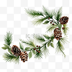 冬季节日海报图片_圣诞活动用松果的冷杉叶花环装饰