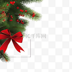红丝带树枝图片_带红丝带和圣诞树枝的圣诞折扣卡