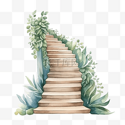 可爱的楼梯水彩插图