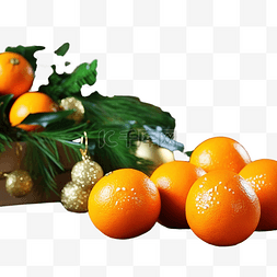 质朴的木板上有圣诞装饰的橘子