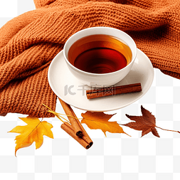 茶叶边框图片_秋天感恩节的概念一杯茶落下的秋