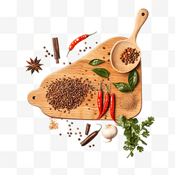 胡椒子图片_木质食品背景，香料是辣椒的混合