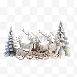 驯鹿和雪花图片_驯鹿雪橇乘坐隔离在白色背景圣诞