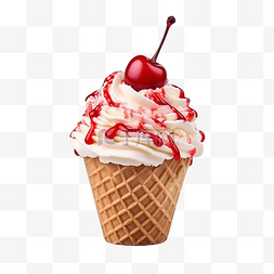 手绘车小吃车图片_上面有樱桃的冰淇淋甜筒