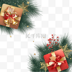 边框丝带金色图片_圣诞节金色礼物盒饼干铃铛装饰