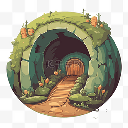 隧道剪贴画卡通隧道与绿色植被和
