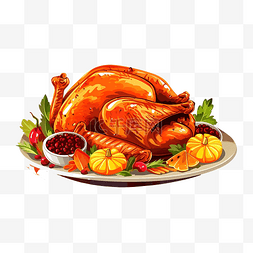 感恩节火鸡和南瓜图片_平面设计中的火鸡和南瓜感恩节晚
