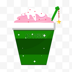 草莓雪糕图片_绿色装满冰淇淋的杯子