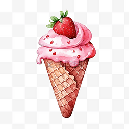 草莓冰淇淋背景图片_草莓冰淇淋水彩