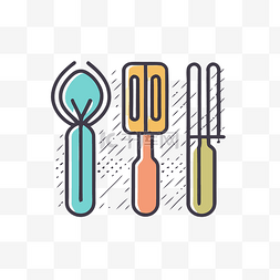 像素物体图片_带有金属物体的厨房工具的线条图