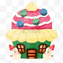 糕点插画图片图片_粉色可爱雪人糖果蛋糕