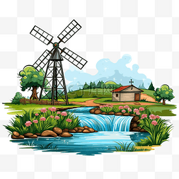 池子抽水图片_抽水风车和植物景观