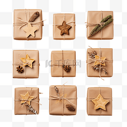 礼物盒制作图片_木板上牛皮纸手工制作的圣诞礼物