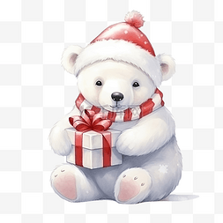 北极熊水彩图片_可爱的北极熊为圣诞节设置水彩插