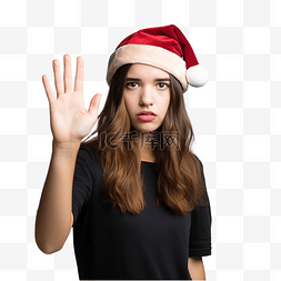 抓住的手图片_戴着圣诞帽的女孩用手在没有聚焦