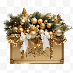 金木盒子里装满了圣诞装饰品，有