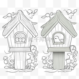 卡通鸟房子图片_儿童着色书插图老鸟筑巢的房子