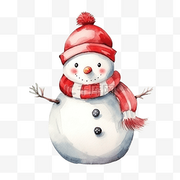 可爱开朗的雪人戴着圣诞老人红帽