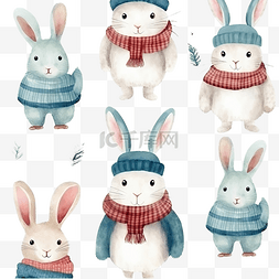 冬天小雪花图片_无缝模式与兔子围巾