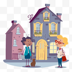 插画聊天图片_邻居剪贴画年轻女子在屋前与狗聊