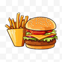 芝士食物图片_简约风格的汉堡包和炸薯条插图