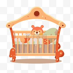 棕色泰迪熊图片_婴儿床剪贴画木制婴儿床与棕色泰