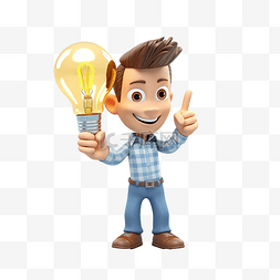 工作计划图片_拿着灯泡想法的 3d 插图